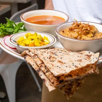Freshly prepared Persian entrée with rice